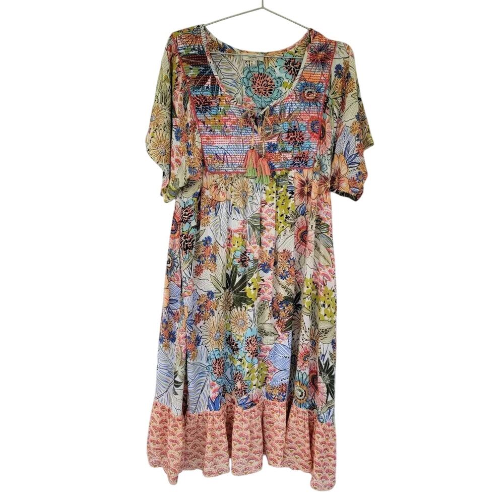 Orientique Australian Floral Dress Womens Size XS Multicolor Boho Rayon